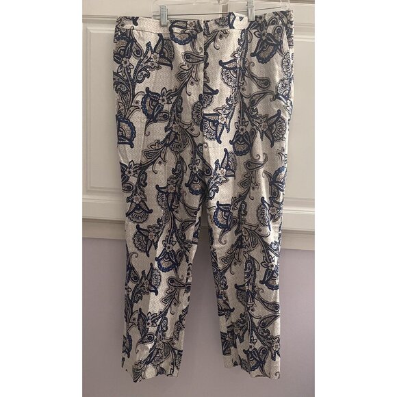 Tommy Hilfiger Women’s White Blue Paisley Cotton Pants Size 4 Straight Leg - Picture 1 of 3